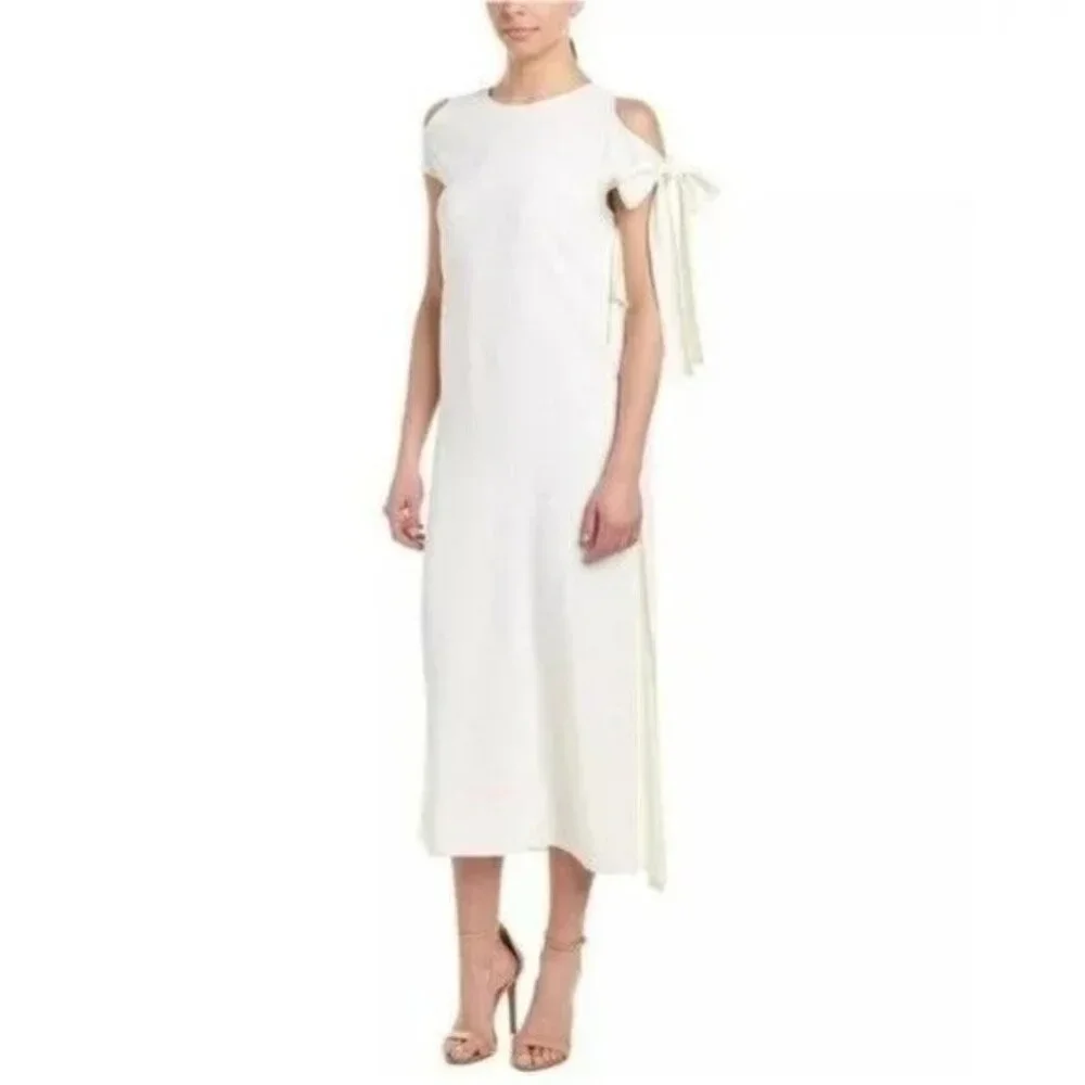 Helmut Lang NWT Ivory Dress Shoulder Tie Midi Solid Drape Party  Extra Small XS